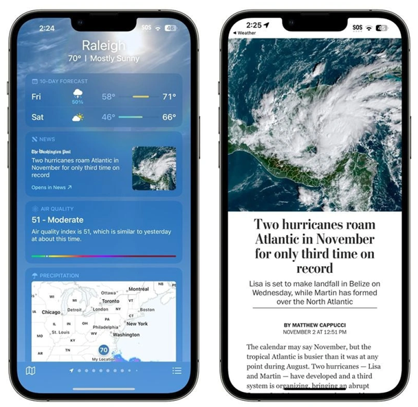 杜集苹果14维修分享iPhone 14手机如何看天气时顺带看新闻 