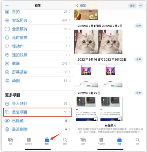 杜集苹果手机维修分享iOS 16 中相册重复项目功能使用方法 