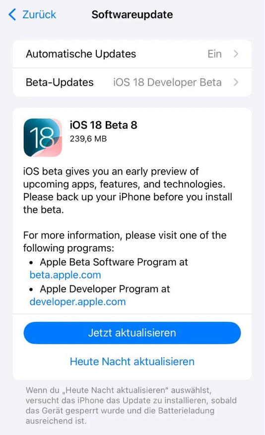 杜集苹果手机维修分享苹果 iOS / iPadOS 18 开发者预览版 Beta 8 发布 